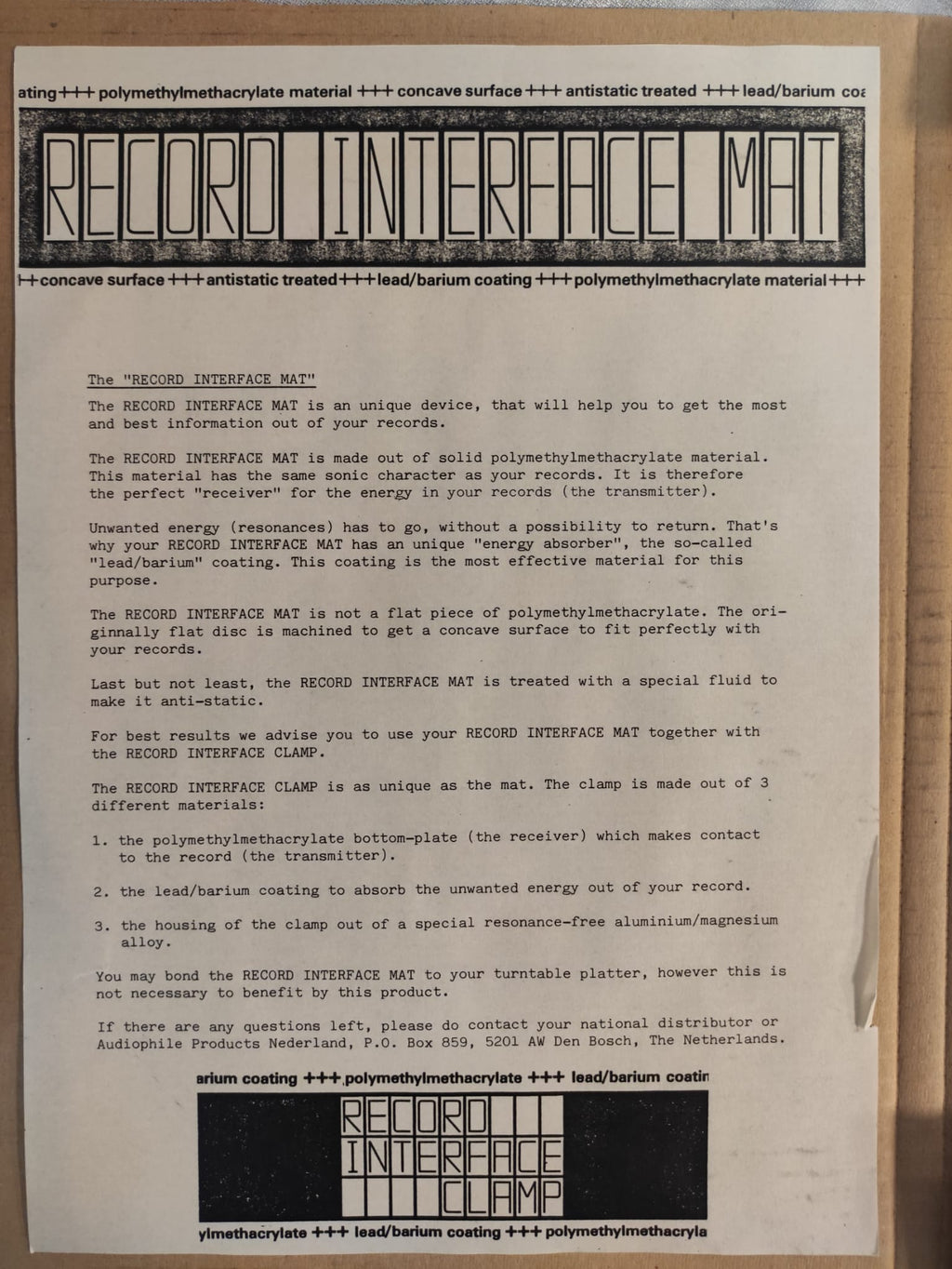 Record interface mat