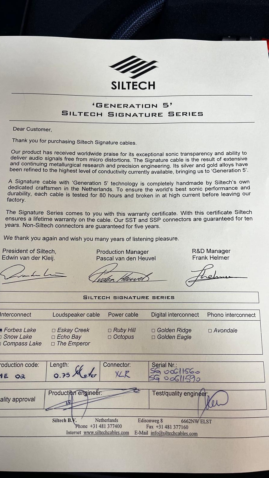 Siltech Signature Forbes Lake Cable