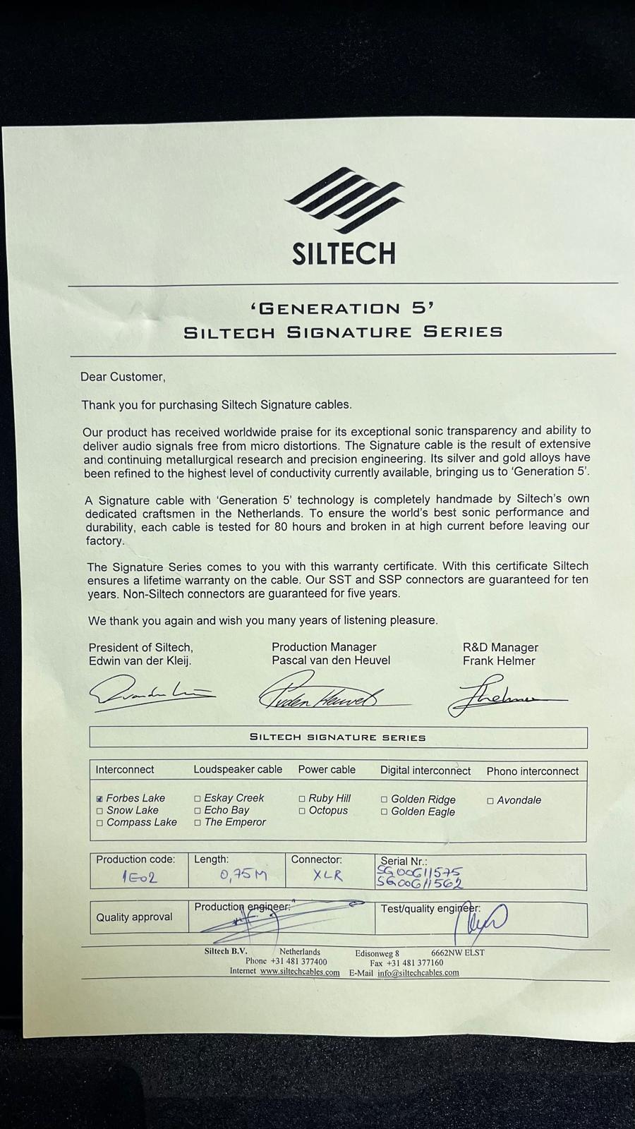 Siltech Signature Forbes Lake Cable incl lifters
